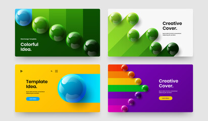 Simple realistic spheres front page layout composition. Colorful presentation vector design illustration collection.