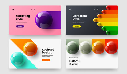 Original company identity design vector illustration composition. Multicolored 3D spheres booklet template collection.