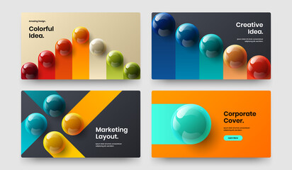 Simple front page design vector template bundle. Bright realistic balls book cover illustration composition.