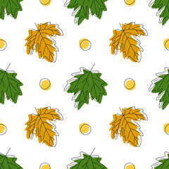 Autumn leaves seamless pattern. Seamless pattern with cartoon leaves, decoration elements. Forest, vector flat style. nature theme. hand drawing. design for fabric, textile, wrapper, print