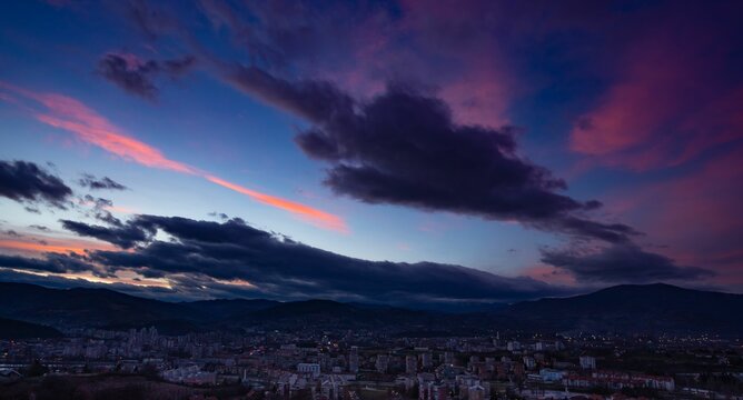 Dramatic sunset over Zenica city in Bosnia and Herzegovina