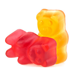 Two colored jelly bears isolated on a white background. Jelly candy.