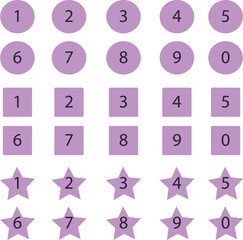 set isolated shapes circles squares asterisks purple