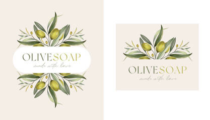 Luxurious olive logo. For the brand of cosmetics, aesthetics, spa. For packaging soap or olive oil.