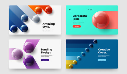 Colorful 3D balls magazine cover layout collection. Simple web banner vector design template composition.