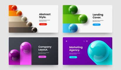 Multicolored site screen vector design illustration bundle. Colorful realistic spheres poster template composition.