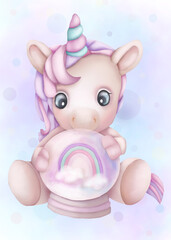 Fototapeta premium Funny baby unicorn. Toy unicorn for girl