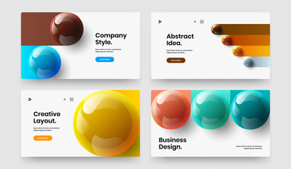 Minimalistic front page vector design layout set. Fresh 3D balls site screen illustration composition.