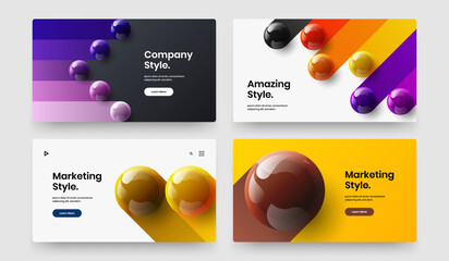 Modern magazine cover vector design layout bundle. Trendy 3D balls site screen concept collection.
