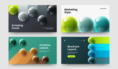 Simple realistic balls corporate brochure concept composition. Abstract web banner design vector template bundle.