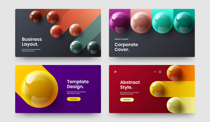 Original front page vector design concept bundle. Bright realistic spheres placard template set.