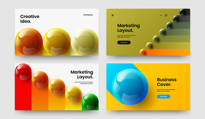 Isolated front page design vector layout collection. Geometric 3D spheres magazine cover concept set.