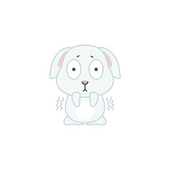 Cute scared bunny. Flat cartoon illustration of a funny little feared rabbit isolated on a white background. Vector 10 EPS.