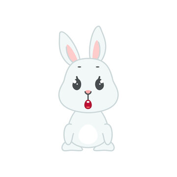 Cute surprised bunny. Flat cartoon illustration of a funny little astonished rabbit isolated on a white background. Vector 10 EPS.