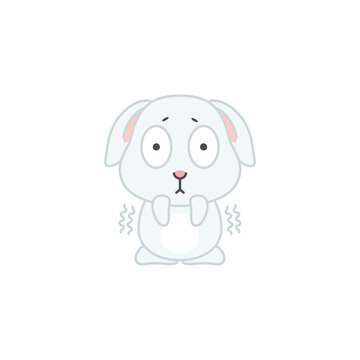 Cute scared bunny. Flat cartoon illustration of a funny little feared rabbit isolated on a white background. Vector 10 EPS.