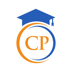 Letter CP Education Logo Concept With Educational Graduation Hat Vector Template