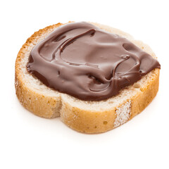 Bread with chocolate cream isolated on white background cutout