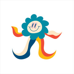 Groovy hippie flowers, vintage vector wildflowers.Funk and groove isolated plant elements