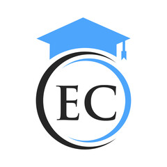 Letter EC Education Logo Concept With Educational Graduation Hat Vector Template