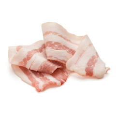 Twisted pieces of pork farmer meat or bacon with parsley, isolated on white background