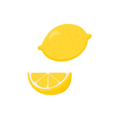 A set of lemon and lemon slices on a white background. Vector illustration.
