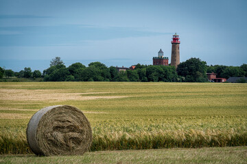hay bale and lighthouse