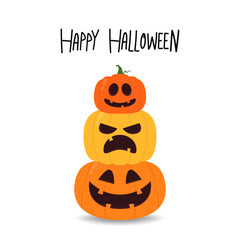 Happy halloween greeting card with cute pumpkin. Holidays cartoon character. cartoon vector.