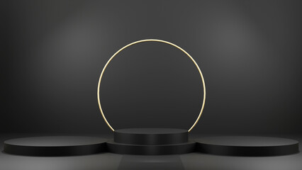 3d background products display podium scene with geometric platform. black background 3d rendering with black podium. stand to show cosmetic products