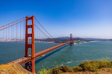 Scenic view of the famous Golden gate bridge on a sunny day