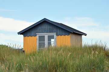 Fototapeta na wymiar Ærø, Denmark. wooden house on the beach