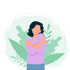 woman hugging herself Vector illustration