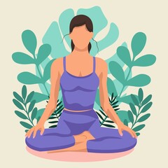 Woman meditating in nature and leaves