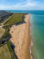 beach blue sky green sea seaside town kent england white cliffs