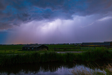 Close lighting strike in farmland