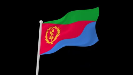 eritrea flag waving animated black background, National flag wave animation