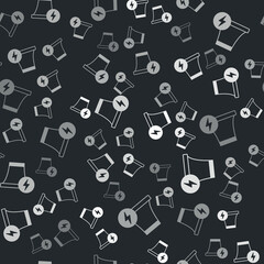 Grey Nuclear power plant icon isolated seamless pattern on black background. Energy industrial concept. Vector