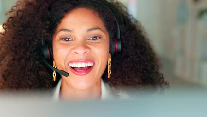 Friendly female sales representative or consultant giving advice to client online. Confident young worker with excellent customer services. Trendy call center agent talking with a headset microphone.