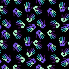 Handprint seamless team work pattern for school and kids and wrapping paper and notebooks and clothes print