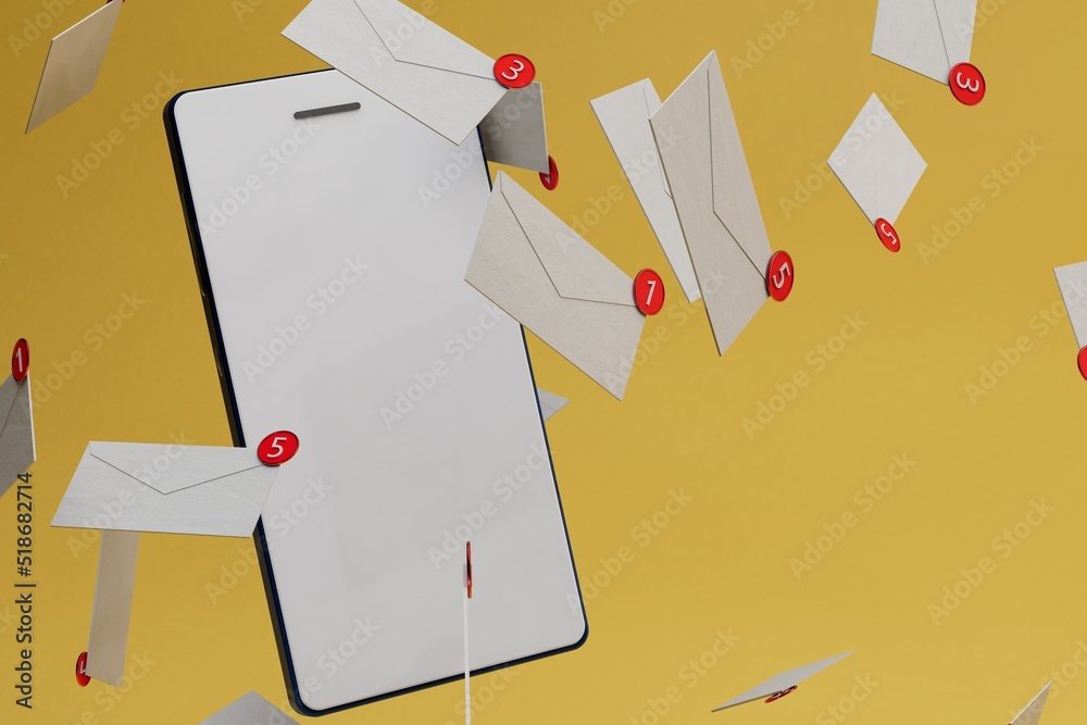 Poster email on smartphone. social networks. letter in mobile phone email. correspondence in social network
