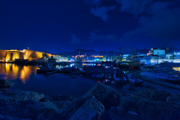 Kyrenia Harbour. Castle, Cyprus, Blue time