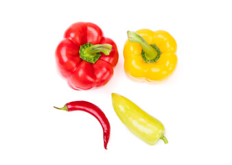 fresh and ripe bell and chili pepper isolated on white. healthy vegetable