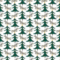 Winter new year seamless Christmas trees balls toys pattern for wrapping and clothes print and accessories and gifts box