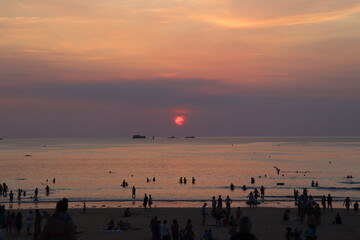 coucher de soleil, Saint-Malo, sable, soir, plage