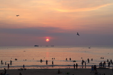 coucher de soleil, Saint-Malo, sable, soir, plage
