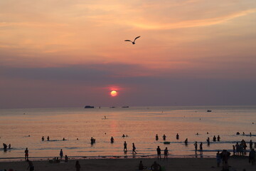coucher de soleil, Saint-Malo, sable, soir, plage
