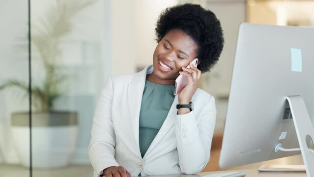 Friendly professional paralegal having virtual consultation with client about their case and arranging or confirming trial dates. Female lawyer talking on the phone while working at her office desk.