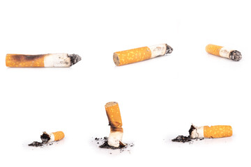 cigarette butts isolated on white background