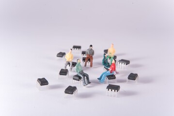 Cyber ​​relationships on the Internet. Connected people. People and microchips. Cybernetic society