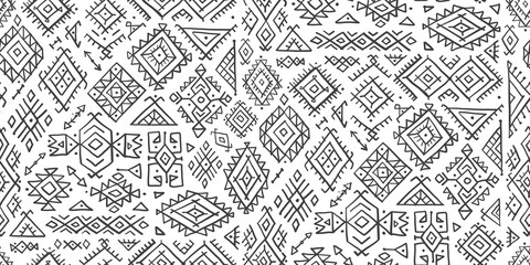 Tribal decorative background. Ethnic seamless pattern. Aztec geometric backdrop. Native american ornament. Vector illustration