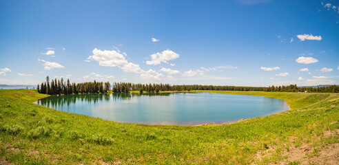 Sunny beautiful landscape in Yellowstone National Park